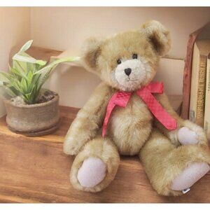 Boyds Bear Stuffed Animal Plush Bear Red Bow Teddy Bear Pellet Filled Sits EUC
